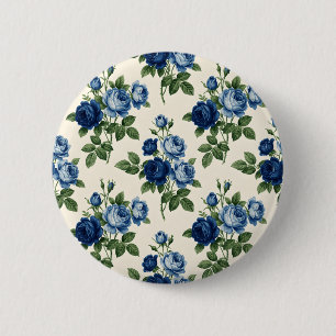 Bóton Redondo 5.08cm Padrão Floral Rosa Azul