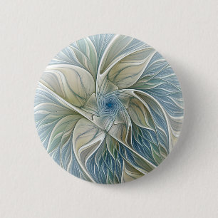 Bóton Redondo 5.08cm Padrão Floral Sonho Abstrato Azul Caqui Fractal
