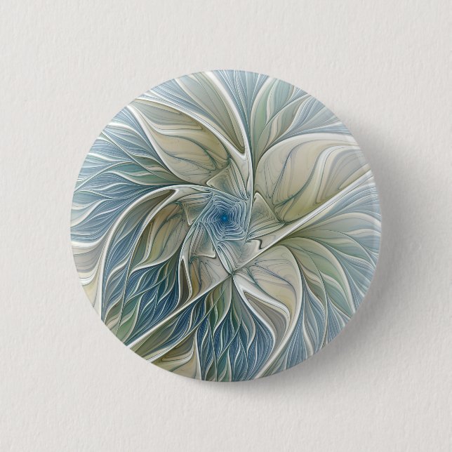 Bóton Redondo 5.08cm Padrão Floral Sonho Abstrato Caqui Azul Fractal (Frente)