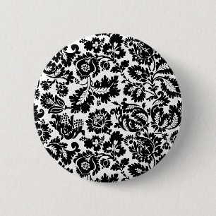 Bóton Redondo 5.08cm Padrão Floral Veneziano Preto e Branco de William