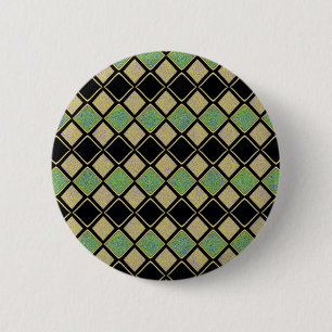 Bóton Redondo 5.08cm Padrão Harlequim em Dourado, Verde e Preto