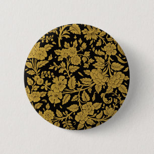 Bóton Redondo 5.08cm Padrão Preto Floral Ouro Antigo Trabalho a Lacagem