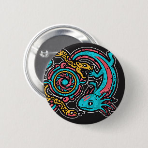 Bóton Redondo 5.08cm Padrão tribal mitologia boho Xolotl Axolote Asteca