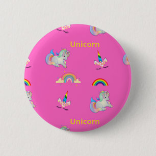 Bóton Redondo 5.08cm Padrão Unicorn a rosa