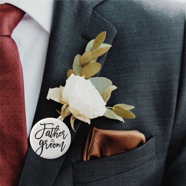 Bóton Redondo 5.08cm Padre Do Festa Bridal De Casamento De Pincel ('Father of the Groom' Bow Tie Brush Script Calligraphy Wedding Rehearsal Button @ fatfatin_blue_knot)