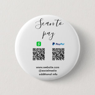 Bóton Redondo 5.08cm Pagar Paypal Cashapp scanear QR adicionar nome da 