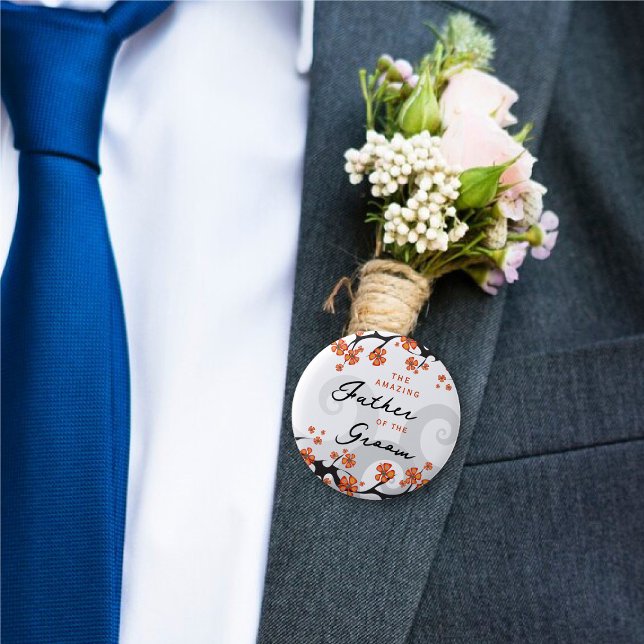 Bóton Redondo 5.08cm PAI DO CRESCIMENTO DE Flores Tropicais (FATHER OF THE GROOM Hibiscus Fusion Tropical Flowers Swirl Wedding Pinback Button @ fat_fa_tin)