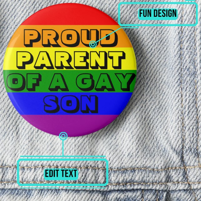 Bóton Redondo 5.08cm Pai Orgulhoso de um Filho Gay (Show your pride with this colorful button with customizable text.)