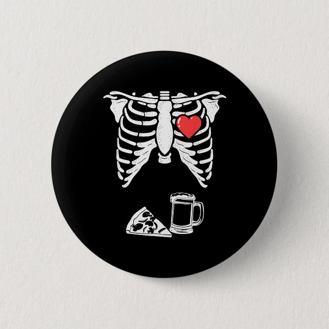 Bóton Redondo 5.08cm Pai Skeleton Halloween Beer Pizza Diversão Gravide (Frente)