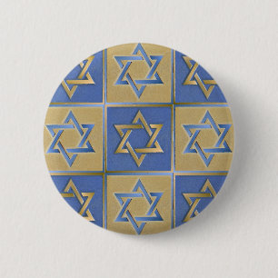 Bóton Redondo 5.08cm Painéis de Arte Estrela de Davi Azul Dourado