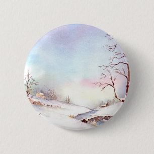 Bóton Redondo 5.08cm Paintagem de Paisagem com Aquarela de Ponte de Nev