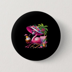 Bóton Redondo 5.08cm Palmeira Rosa Flamingo Praia Tropical Verão Férias