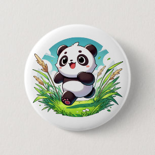 Bóton Redondo 5.08cm Panda adorável que atravessa um campo