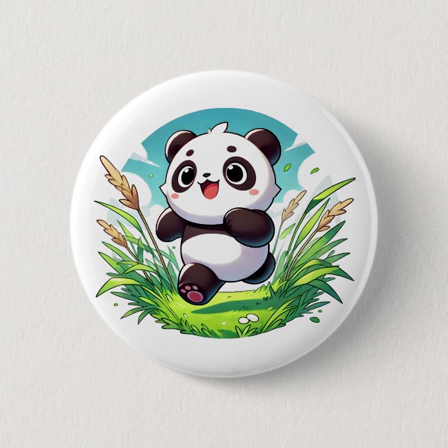 Bóton Redondo 5.08cm Panda adorável que atravessa um campo (Frente)