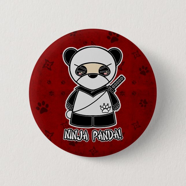 Bóton Redondo 5.08cm Panda de Ninja! No botão vermelho (Frente)