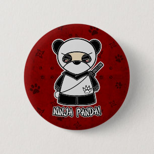 Bóton Redondo 5.08cm Panda de Ninja! No botão vermelho