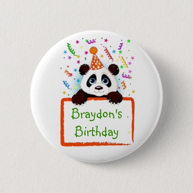 Bóton Redondo 5.08cm Panda do aniversário (Frente)