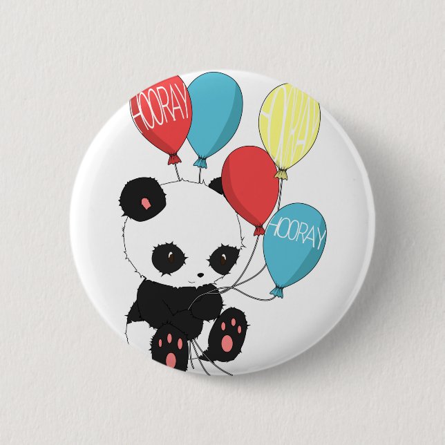 Bóton Redondo 5.08cm Panda do aniversário com balões (Frente)