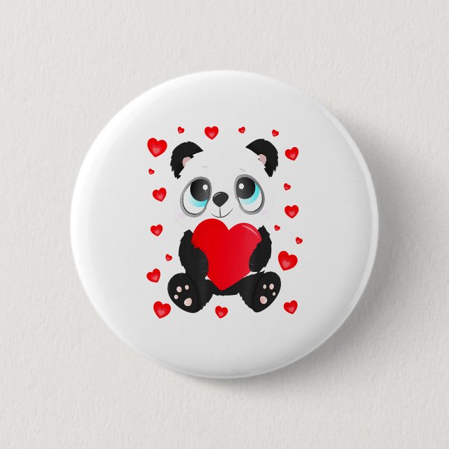 Bóton Redondo 5.08cm Panda Heart Valentines Day Girls Kids Women Bear L (Frente)