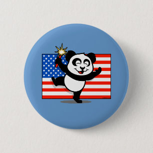 Bóton Redondo 5.08cm Panda patriótica com bandeira americana