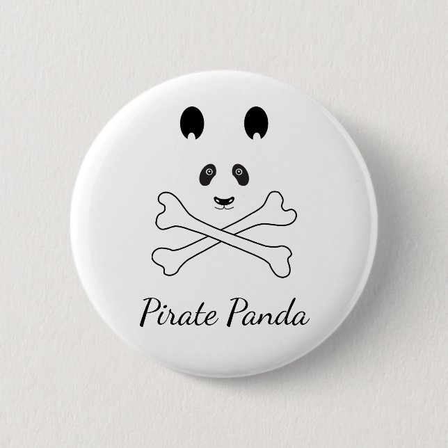 Bóton Redondo 5.08cm Panda Pirata Branca e Preta Personalizada (Frente)