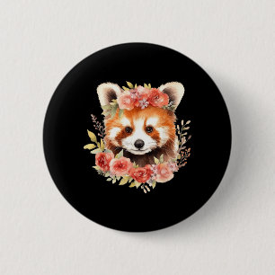 Bóton Redondo 5.08cm Panda Vermelho Com Coroa De Flores Design Unissex