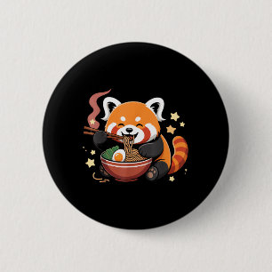 Bóton Redondo 5.08cm Panda Vermelho Comendo Macarrão Ramen