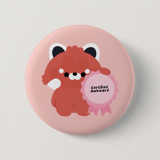 Bóton Redondo 5.08cm Panda Vermelho Desajeitado Certificado (Frente)