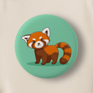 Bóton Redondo 5.08cm Panda Vermelho Fofo em Verde