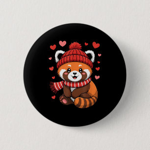Bóton Redondo 5.08cm Panda Vermelho Kawaii Dia dos Namorados Corações C