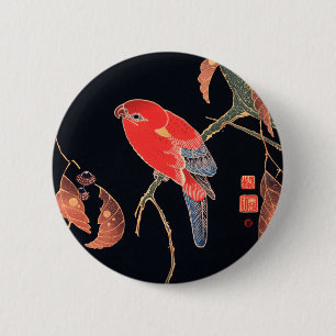 Bóton Redondo 5.08cm Papagaio Vermelho no Ramal de uma Árvore por Ito 