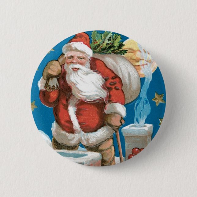 Bóton Redondo 5.08cm Papai Noel Antigo com Lua (Frente)