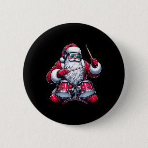 Bóton Redondo 5.08cm Papai Noel Baterista Engraçado Natal Papai Noel To