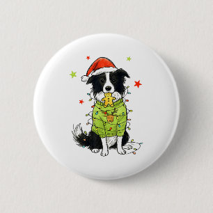 Bóton Redondo 5.08cm Papai Noel Border Collie Natal Border Collie Cacho