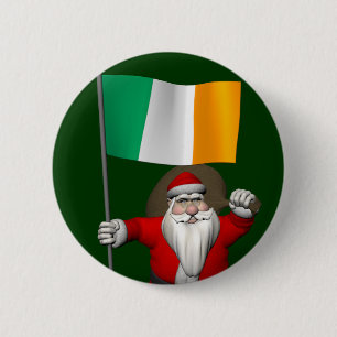 Bóton Redondo 5.08cm Papai Noel com a bandeira de Ireland