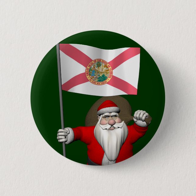 Bóton Redondo 5.08cm Papai Noel Com Alferes Da Flórida (Frente)