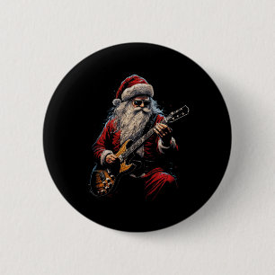 Bóton Redondo 5.08cm Papai Noel de Guitarra de Rock Tocando Guitarra -