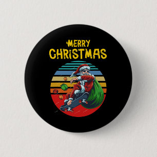 Bóton Redondo 5.08cm Papai Noel de Skate de Natal Skatista Divertido Na