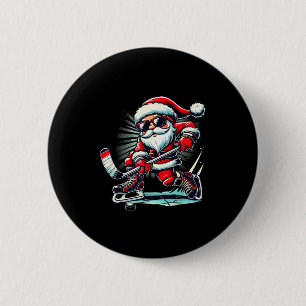 Bóton Redondo 5.08cm Papai Noel Engraçado Jogando Amantes de Hóquei no 