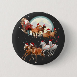 Bóton Redondo 5.08cm Papai Noel montando cavalos, trenó equestre