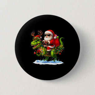 Bóton Redondo 5.08cm Papai Noel Montando Dinossauro T Rex Natal Meninos