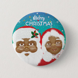 Bóton Redondo 5.08cm Papais noeis afro-americanos e Sra. Claus Christma