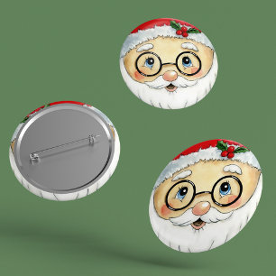 Bóton Redondo 5.08cm Papais noeis com Aquarela Feriados de Natal Bonito