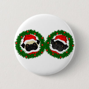 Bóton Redondo 5.08cm Papais noeis de Pug Preto e Pug Culpados de Natal