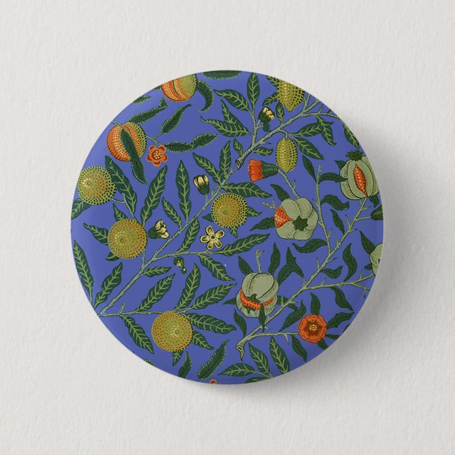 Bóton Redondo 5.08cm Papel de Parede Colorido Romã Azul William Morris (Frente)
