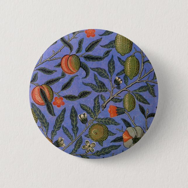 Bóton Redondo 5.08cm Papel de Parede Colorido Romã Azul William Morris (Frente)