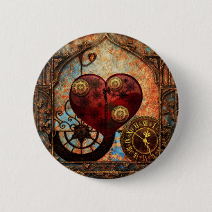 Bóton Redondo 5.08cm Papel de parede dos corações de Steampunk do