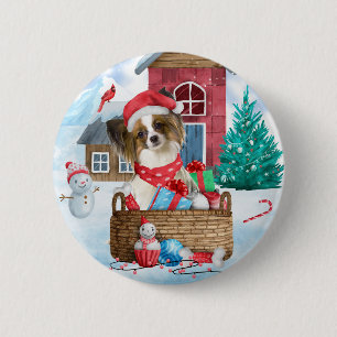 Bóton Redondo 5.08cm Papillon Cão Na Neve Casa De Cachorro De Natal