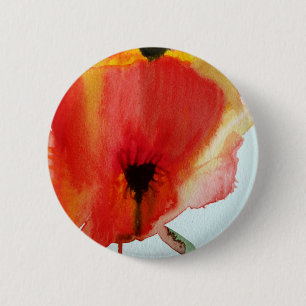 Bóton Redondo 5.08cm Papoulas Vermelhas arte floral moderna aquarela
