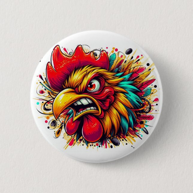 Bóton Redondo 5.08cm "Pappy the Spirited Rooster" Button (Frente)